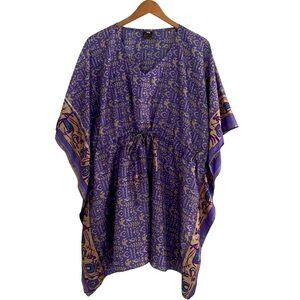 Whose Sari is Now Women’s Sz L Silk Kaftan Dress Artsy Boho Patterned Purple